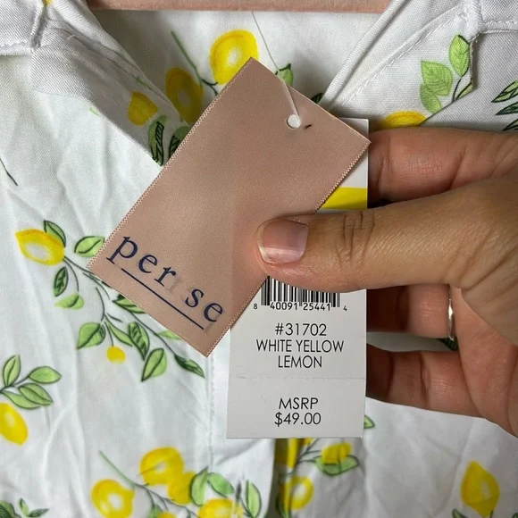 NWT Per Se Lemon Button Down Short Sleeve Top White Yellow Lemon size Medium - Picture 4 of 7